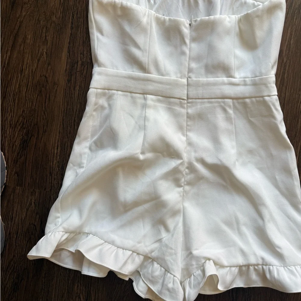 White Strapless Ruffle Romper - Picture 3 of 3